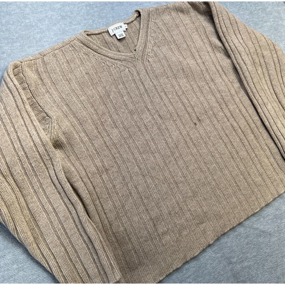 Vintage Y2K J Crew Sweater Adult Large Beige Tan Wool Chunky‎ Knit Ribbed Boxy